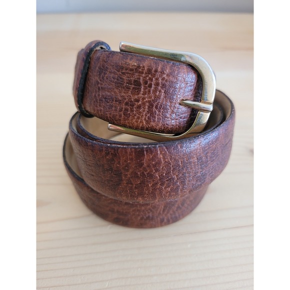 Accessories - Brown Leather Pebbled Belt Gold‎ Buckle
